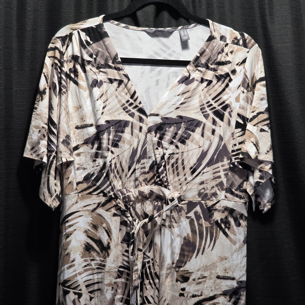 Lisa Rinna Collection Tan Brown Palm Leaf Print V-Neck Maxi Dress Small S